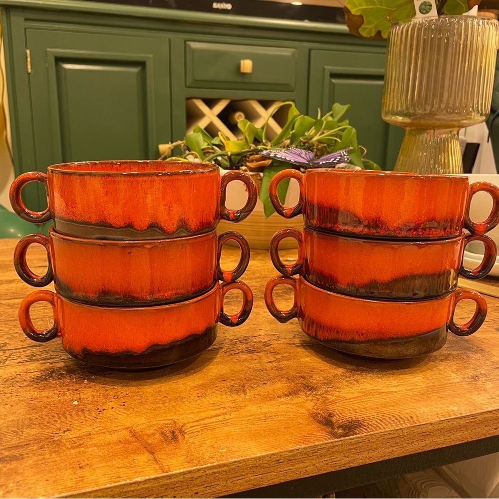 Handmade Pottery Stackable Soup Bowls/ Mugs set of 6